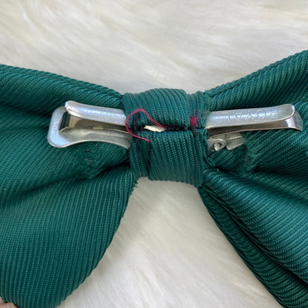 Vintage Green Fabric Clip On Bowtie - Picture 5 of 6
